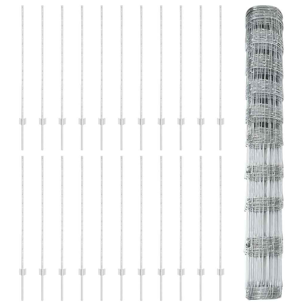 Fence with Posts Silver 1.2 x 50 m Steel