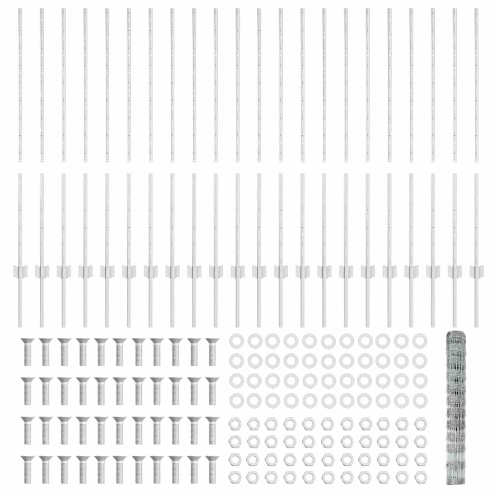 Fence with Posts Silver 1.2 x 50 m Steel