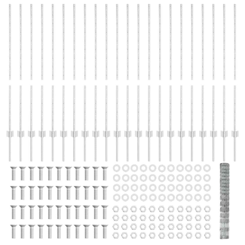 Fence with Posts Silver 1.2 x 50 m Steel