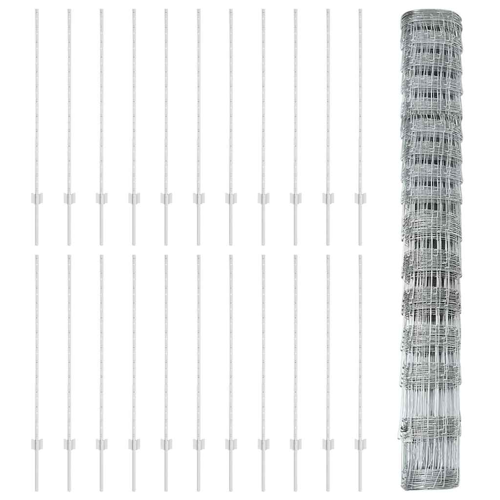 Fence with Posts Silver 1.2 x 50 m Steel