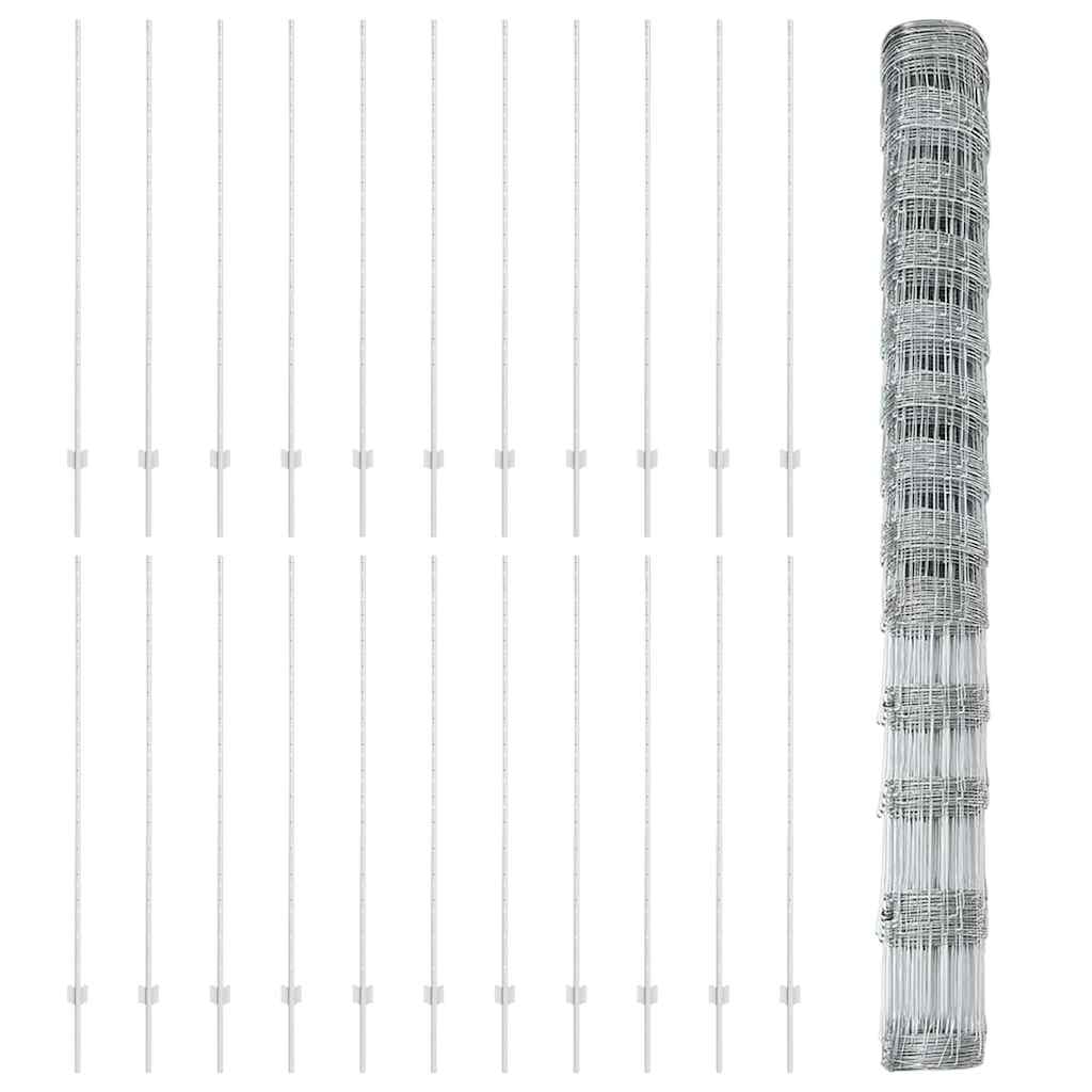Fence with Posts Silver 1.5 x 50 m Steel