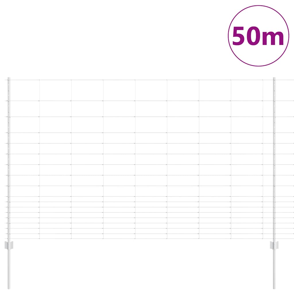 Fence with Posts Silver 1.5 x 50 m Steel