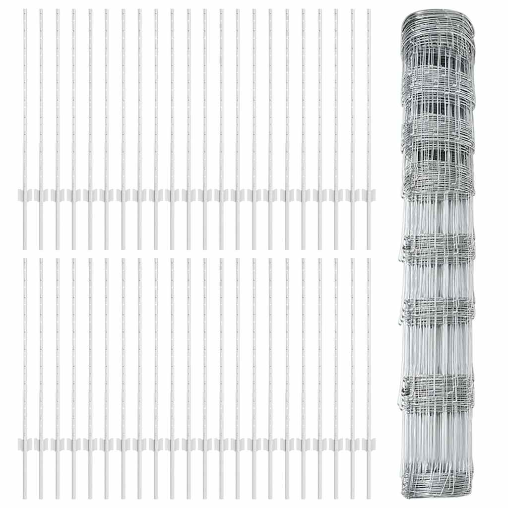 Fence with Posts Silver 1 x 100 m Steel