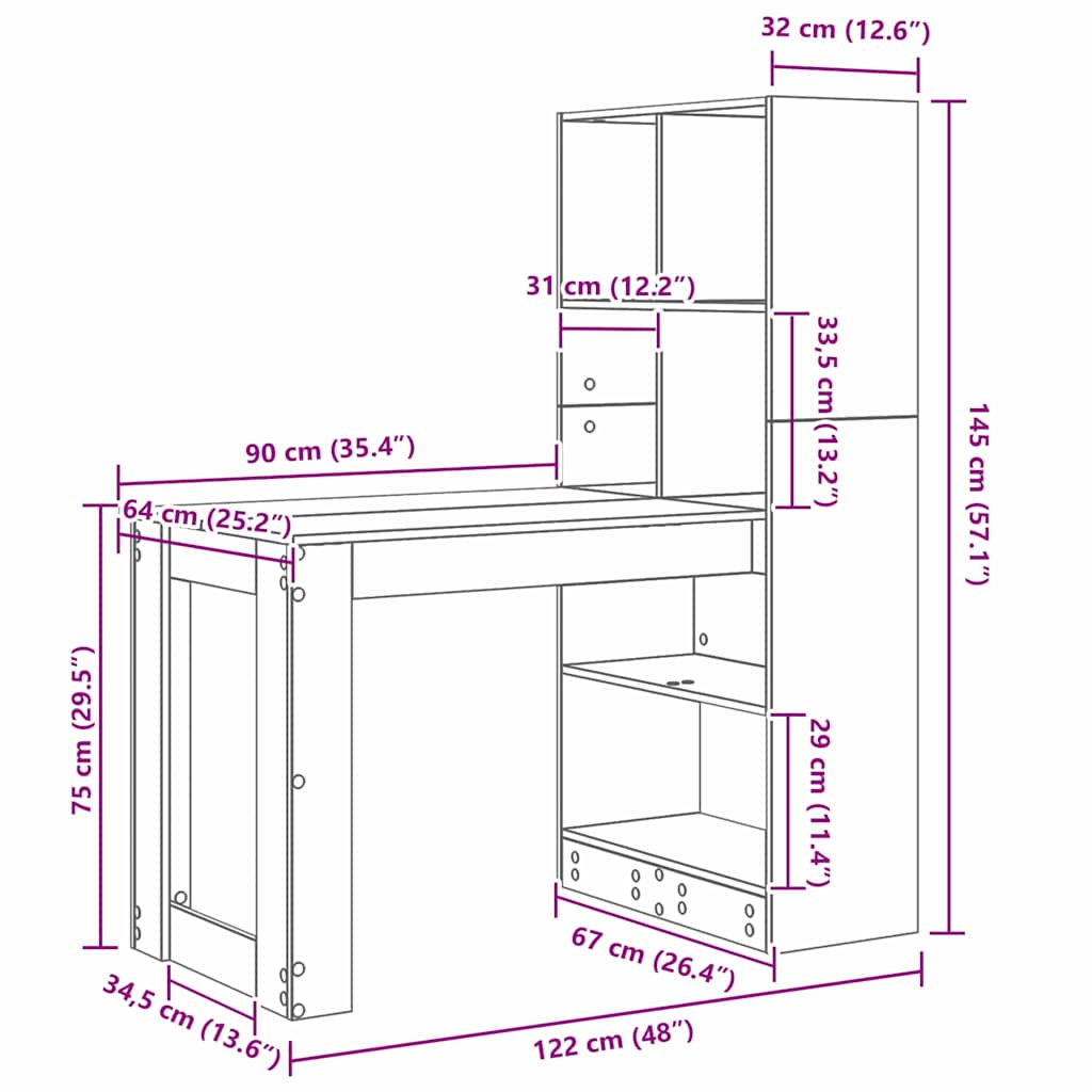 Desk with Shelf White 122 x 67 x 145 cm Engineered Wood