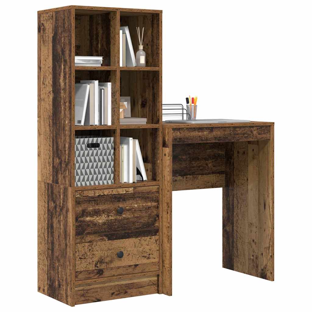 Desk with Storage with Drawer 2 pcs Old Wood 45.5 x 34 x 127 cm