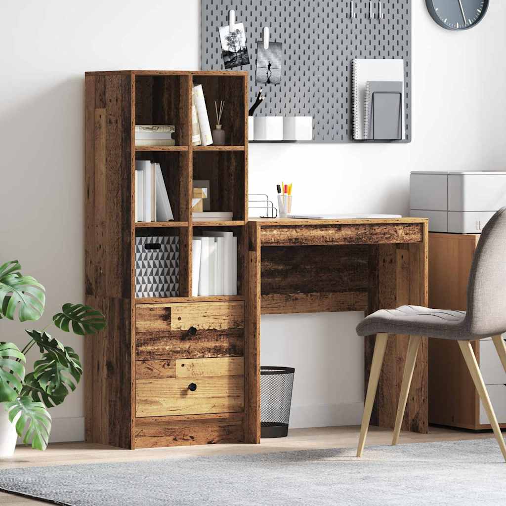 Desk with Storage with Drawer 2 pcs Old Wood 70 x 40 x 76 cm