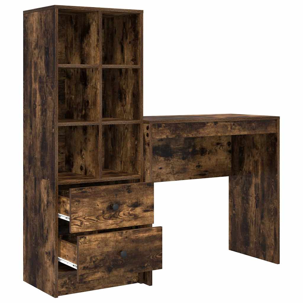 Desk with Storage with Drawer 2 pcs Smoked Oak 80 x 40 x 76 cm