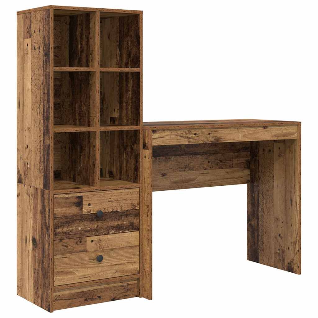Desk with Storage with Drawer 2 pcs Old Wood 90 x 40 x 76 cm
