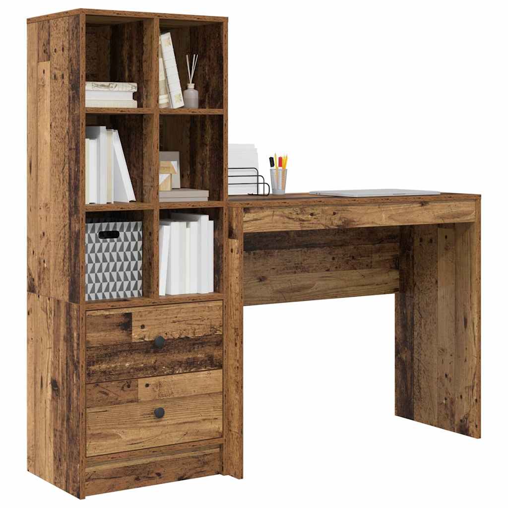 Desk with Storage with Drawer 2 pcs Old Wood 90 x 40 x 76 cm