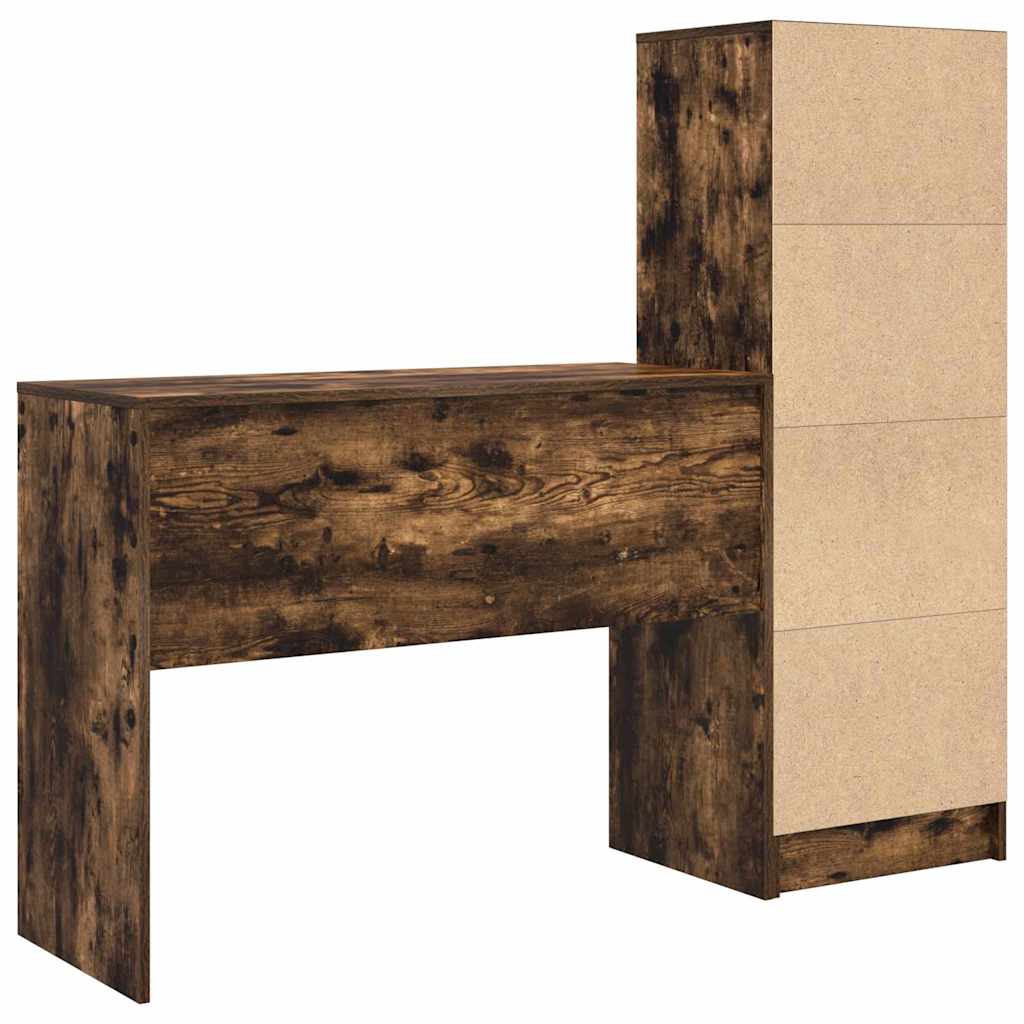 Desk with Storage with Drawer 2 pcs Smoked Oak 100 x 40 x 76 cm