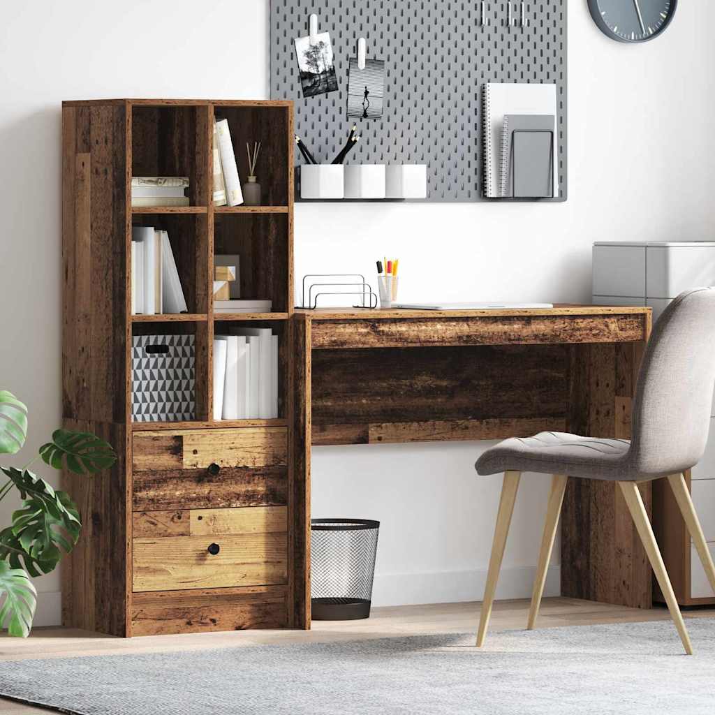 Desk with Storage with Drawer 2 pcs Old Wood 100 x 40 x 76 cm