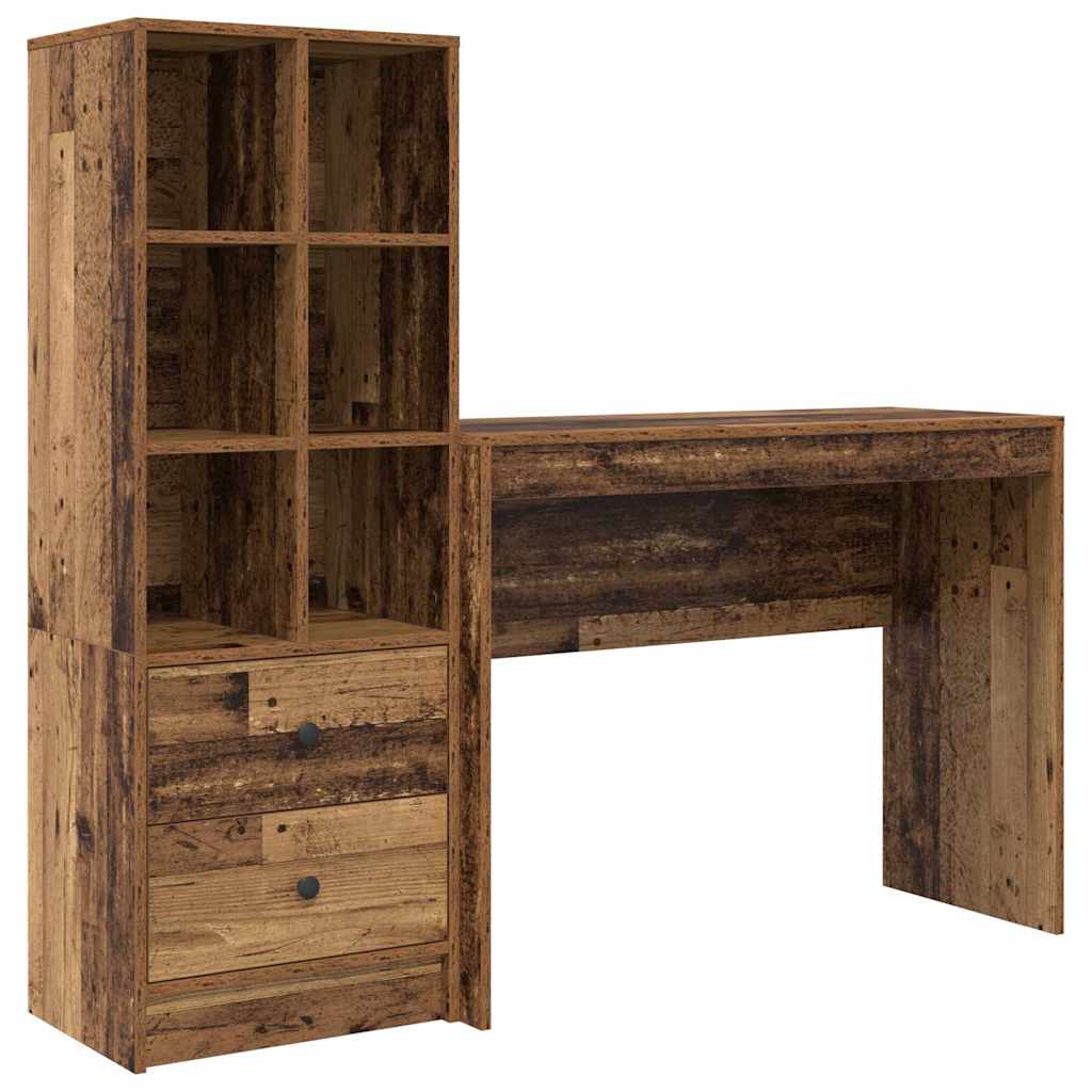 Desk with Storage with Drawer 2 pcs Old Wood 100 x 40 x 76 cm