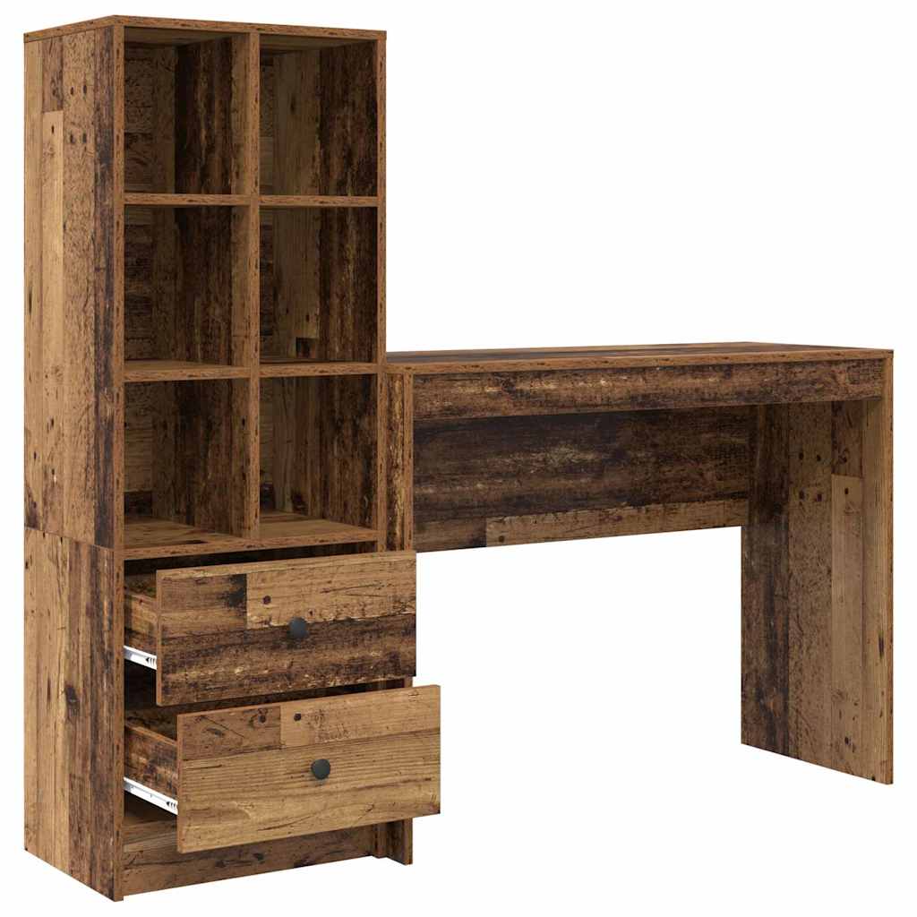 Desk with Storage with Drawer 2 pcs Old Wood 100 x 40 x 76 cm