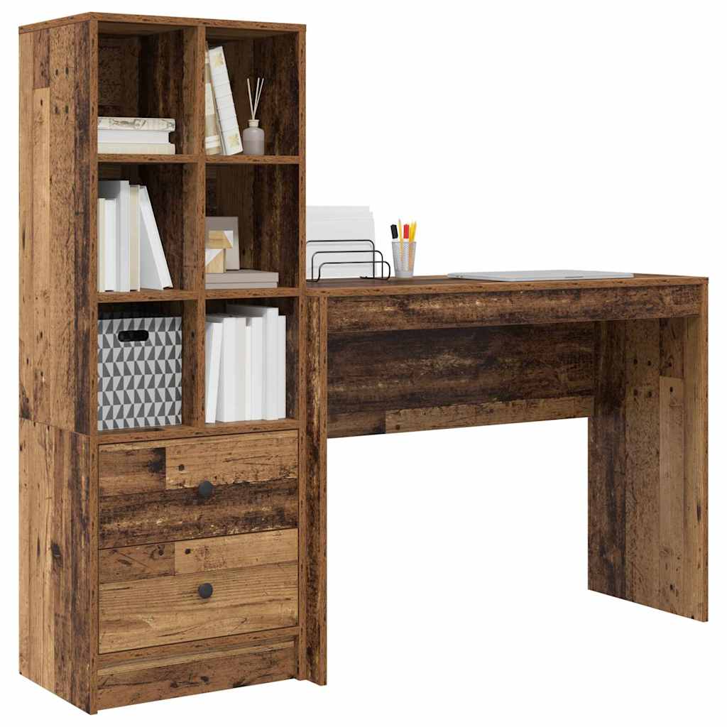 Desk with Storage with Drawer 2 pcs Old Wood 100 x 40 x 76 cm