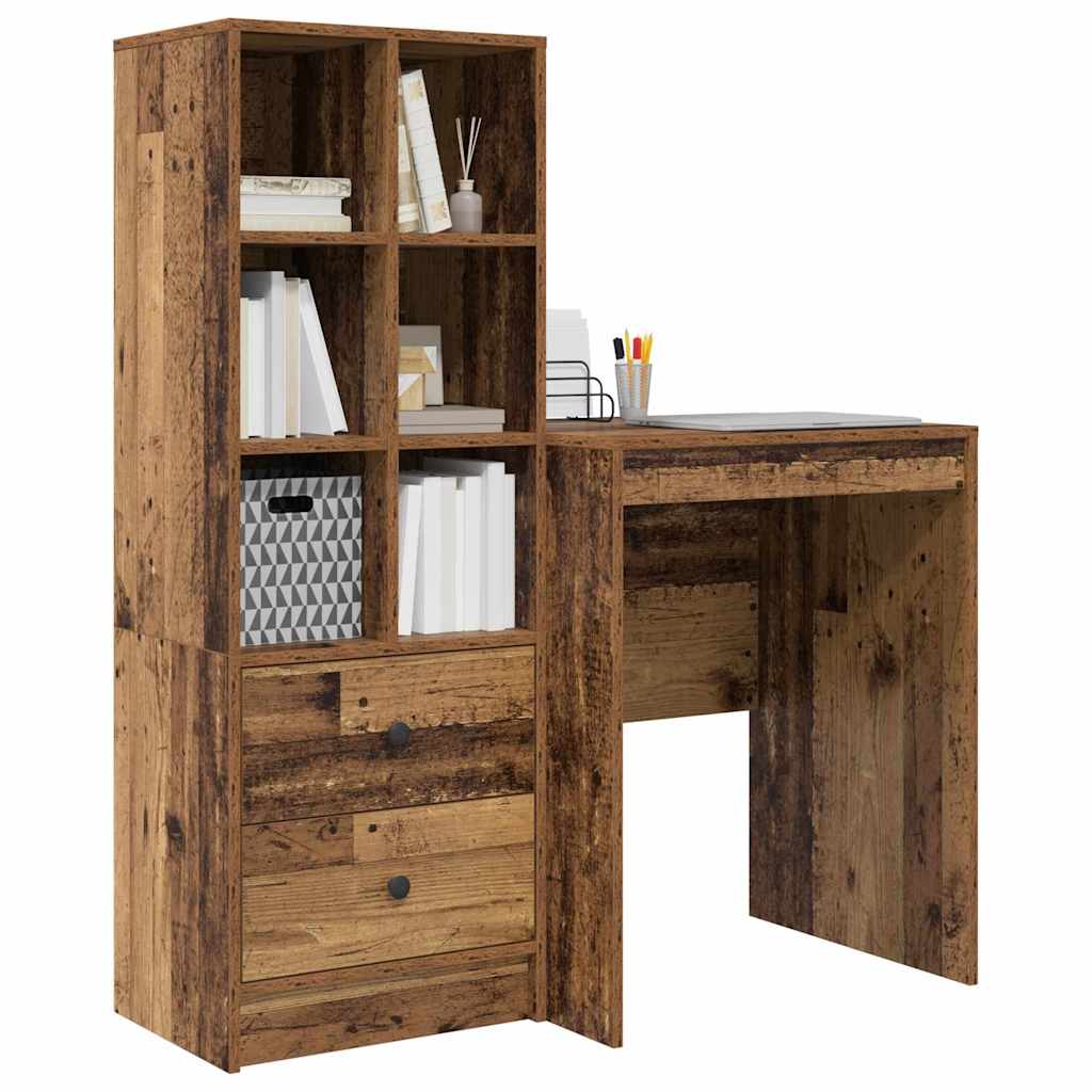 Desk with Storage with Drawer 2 pcs Old Wood 60 x 50 x 76 cm