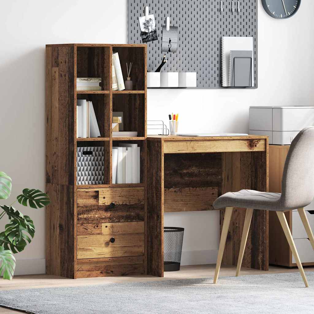 Desk with Storage with Drawer 2 pcs Old Wood 70 x 50 x 76 cm
