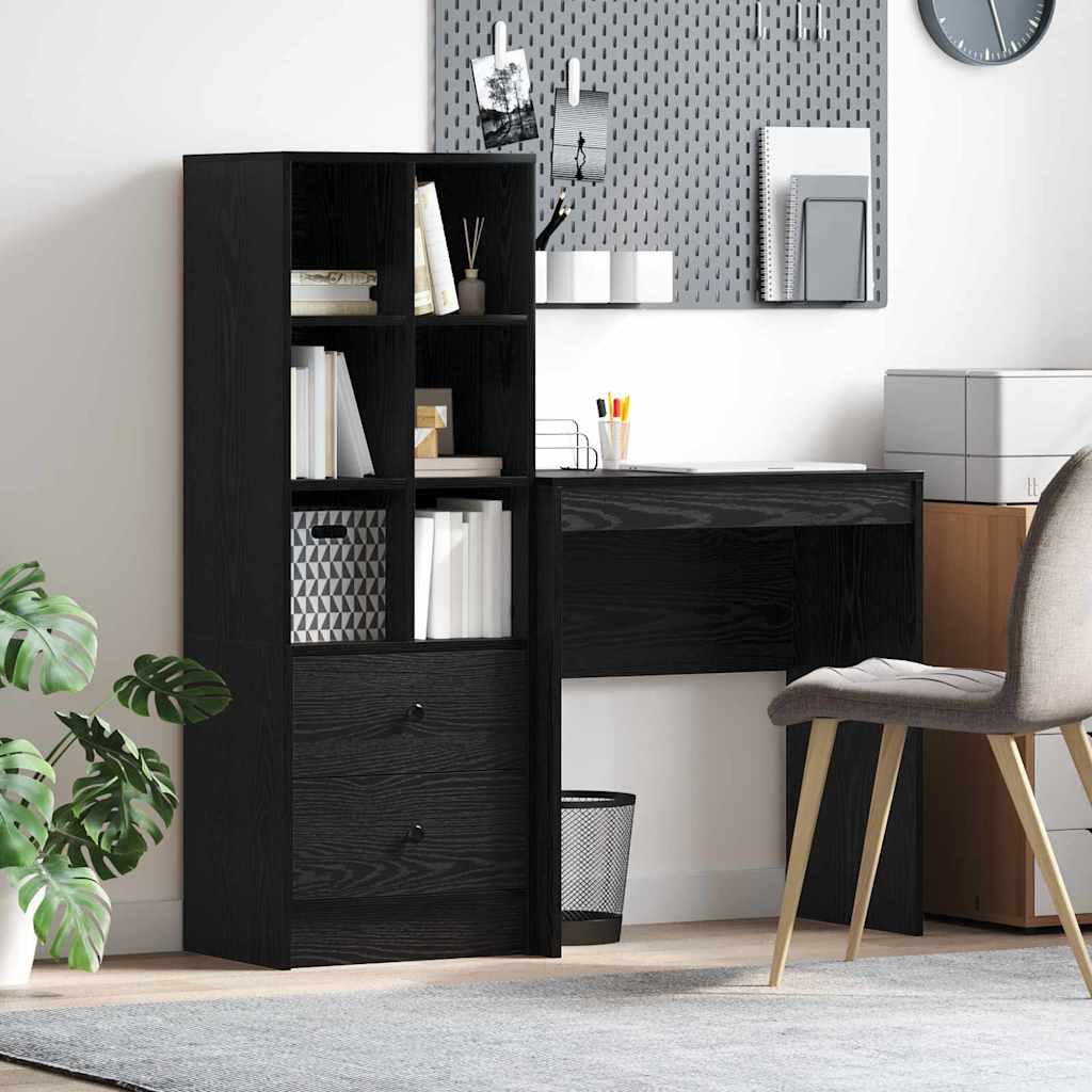 Desk with Storage with Drawer 2 pcs Black oak 80 x 50 x 76 cm