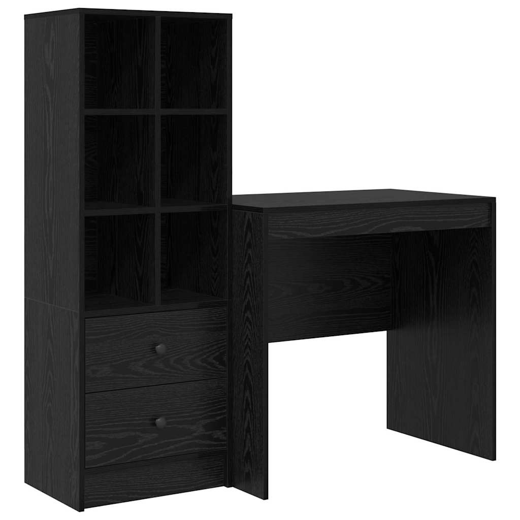 Desk with Storage with Drawer 2 pcs Black oak 80 x 50 x 76 cm