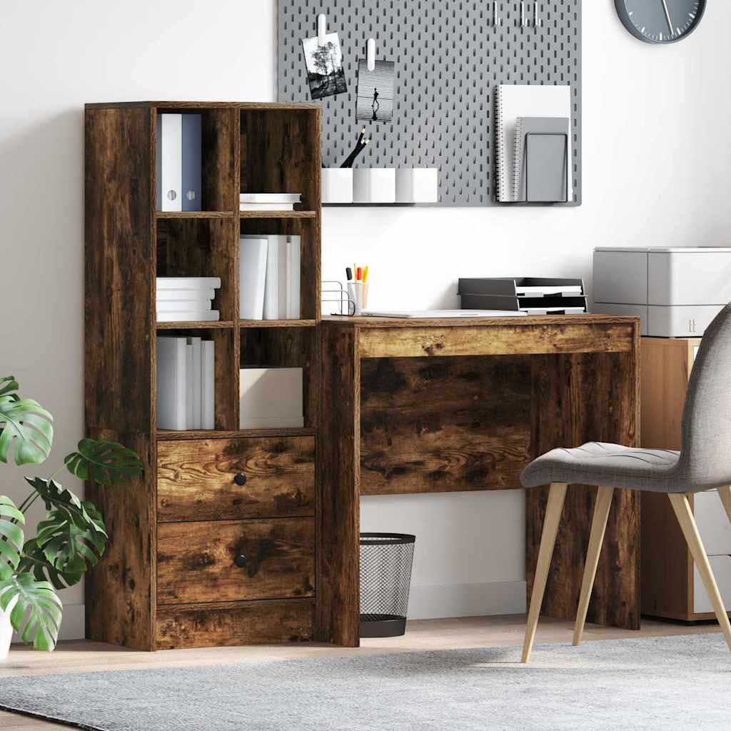 Desk with Storage with Drawer 2 pcs Smoked Oak 80 x 50 x 76 cm