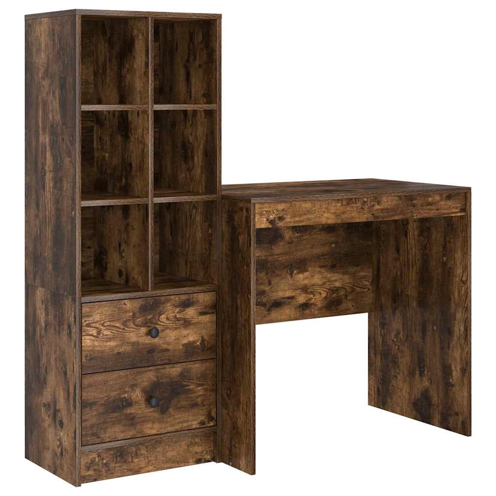 Desk with Storage with Drawer 2 pcs Smoked Oak 80 x 50 x 76 cm