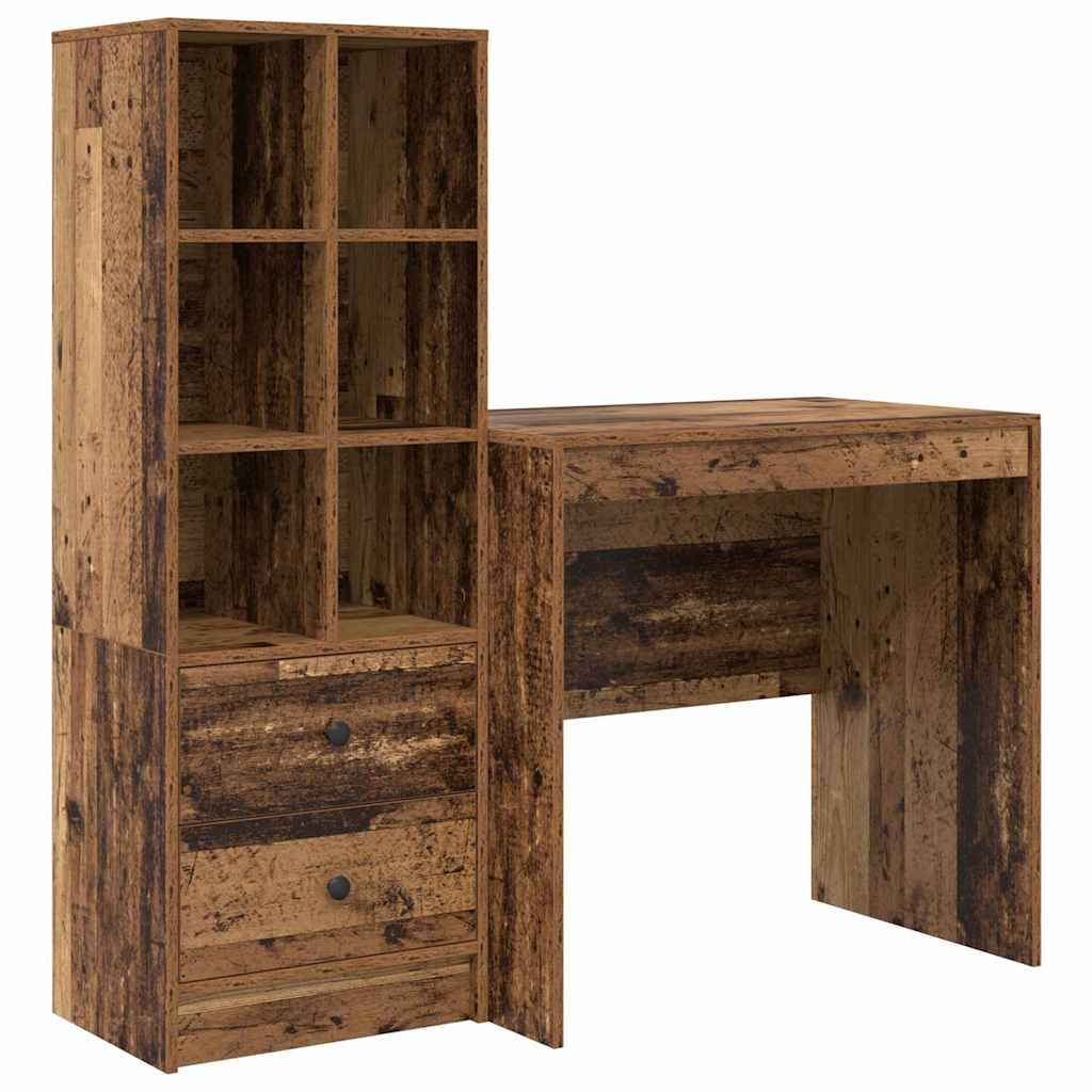 Desk with Storage with Drawer 2 pcs Old Wood 80 x 50 x 76 cm