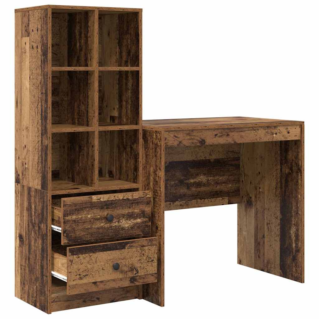 Desk with Storage with Drawer 2 pcs Old Wood 80 x 50 x 76 cm