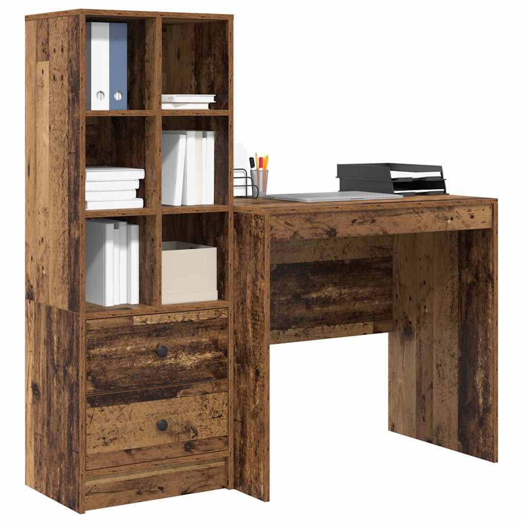 Desk with Storage with Drawer 2 pcs Old Wood 80 x 50 x 76 cm