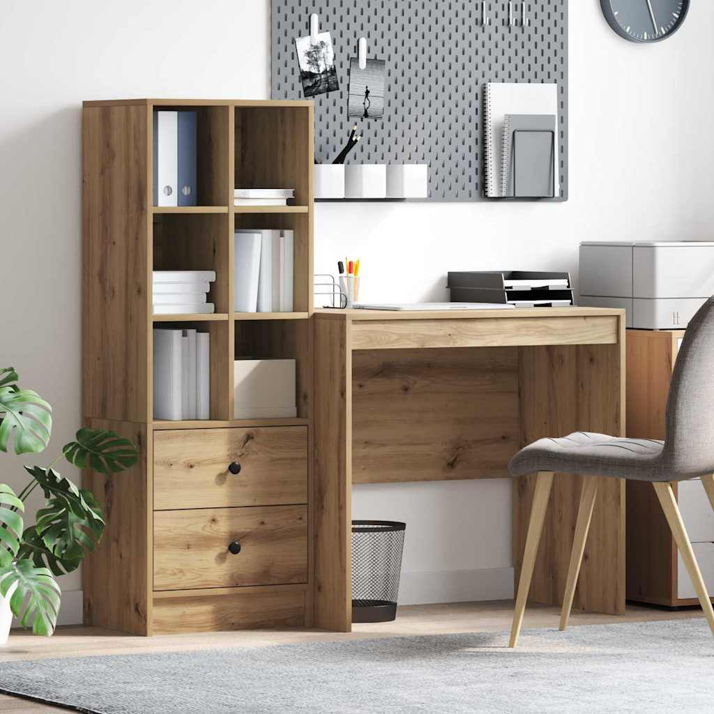 Desk with Storage with Drawer 2 pcs Artisan oak 80 x 50 x 76 cm