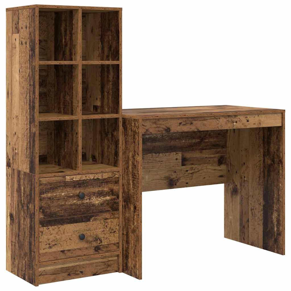 Desk with Storage with Drawer 2 pcs Old Wood 90 x 50 x 76 cm