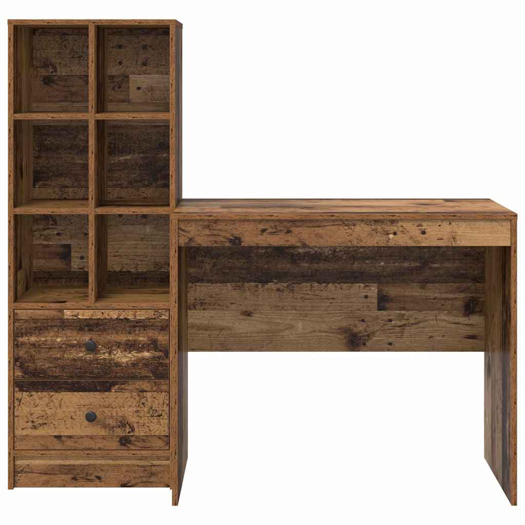 Desk with Storage with Drawer 2 pcs Old Wood 90 x 50 x 76 cm