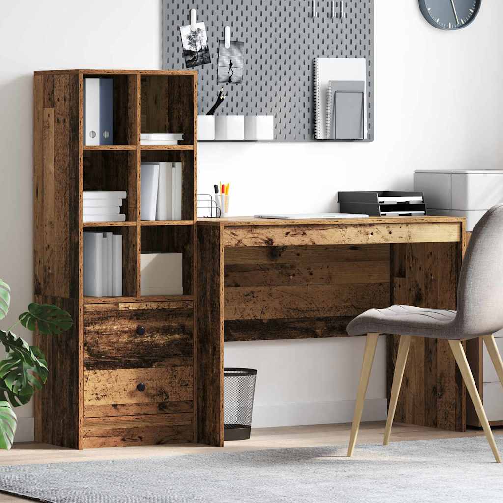 Desk with Storage with Drawer 2 pcs Old Wood 100 x 50 x 76 cm