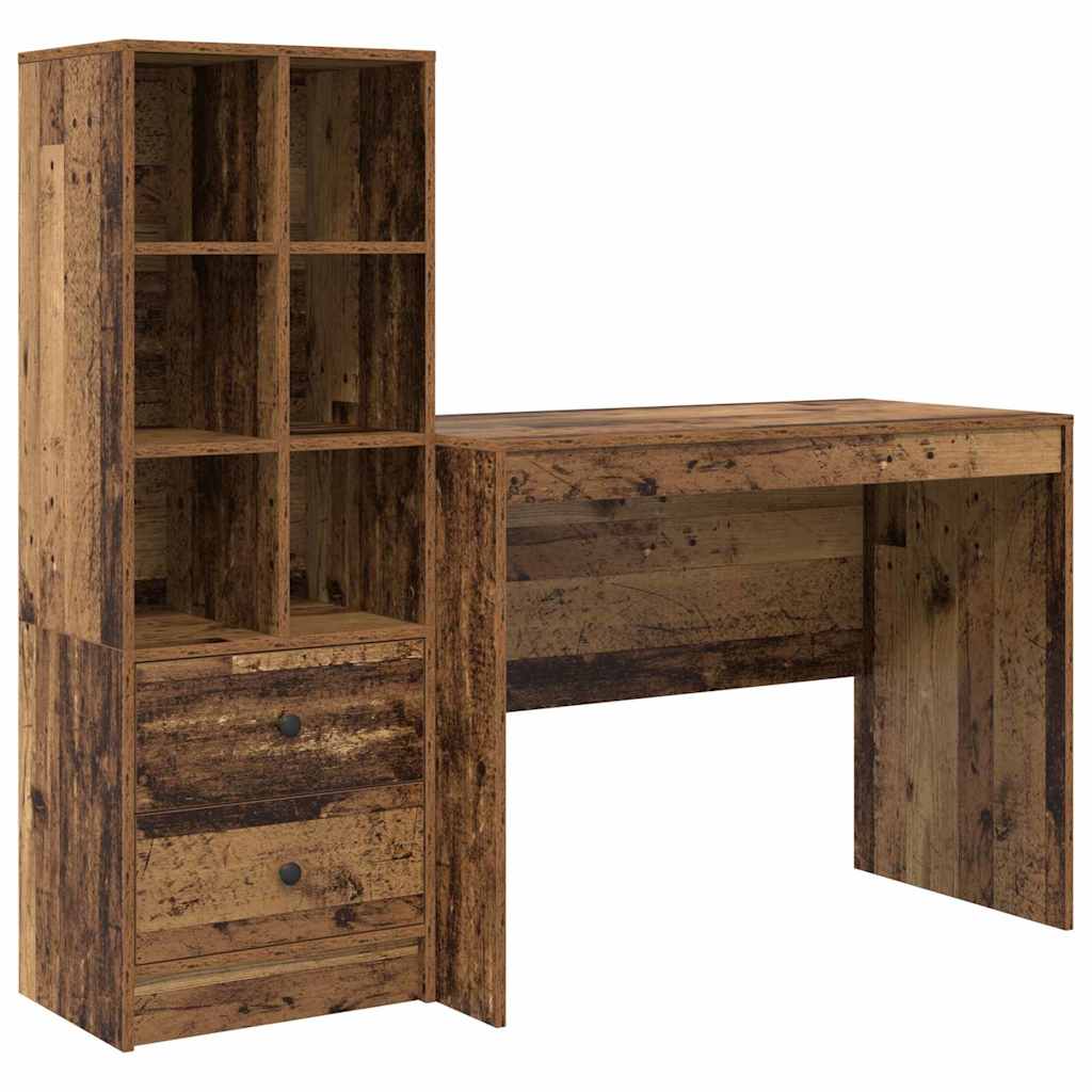Desk with Storage with Drawer 2 pcs Old Wood 100 x 50 x 76 cm