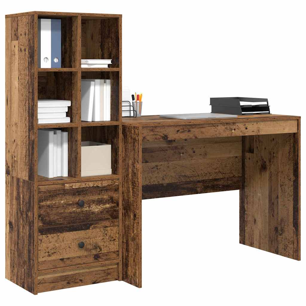 Desk with Storage with Drawer 2 pcs Old Wood 100 x 50 x 76 cm