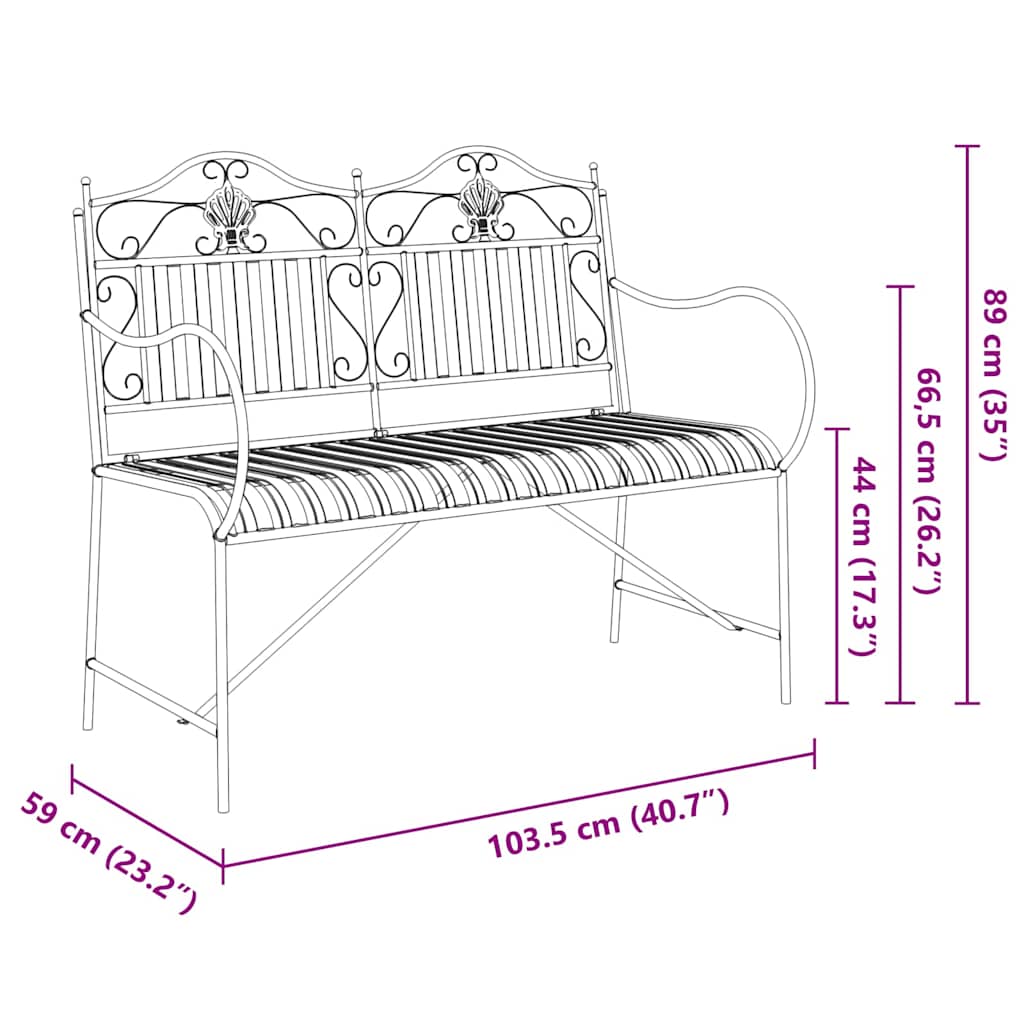 Garden Bench Black 104 x 54 x 93cm Steel