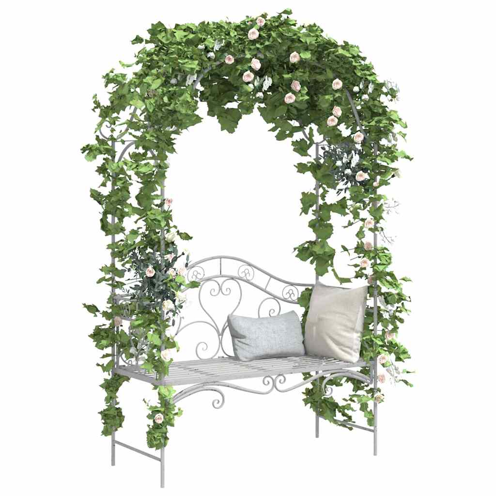 Garden Bench with Cushion White 104 x 54 x 93cm Steel