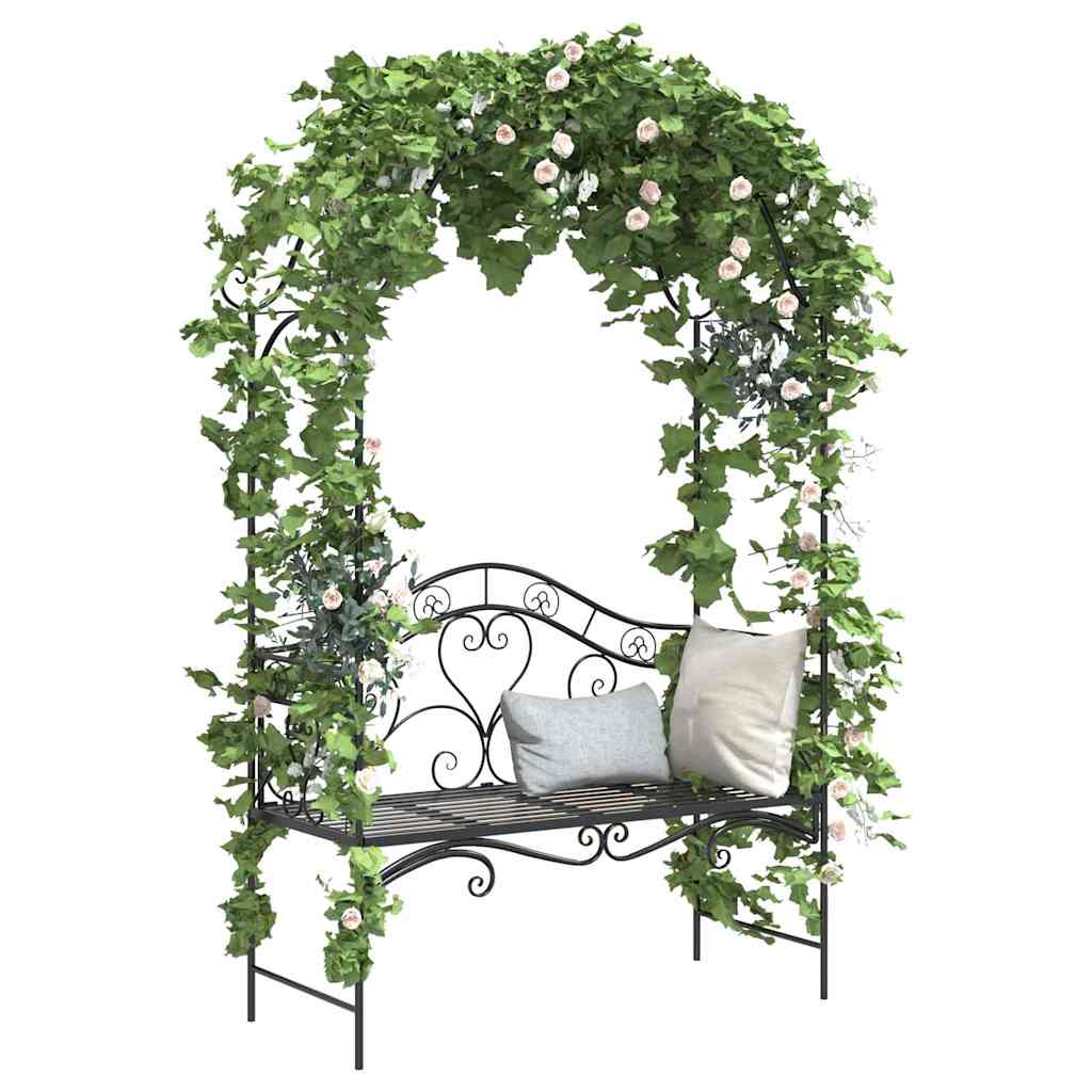 Garden Bench with Cushion Black 104 x 54 x 93cm Steel