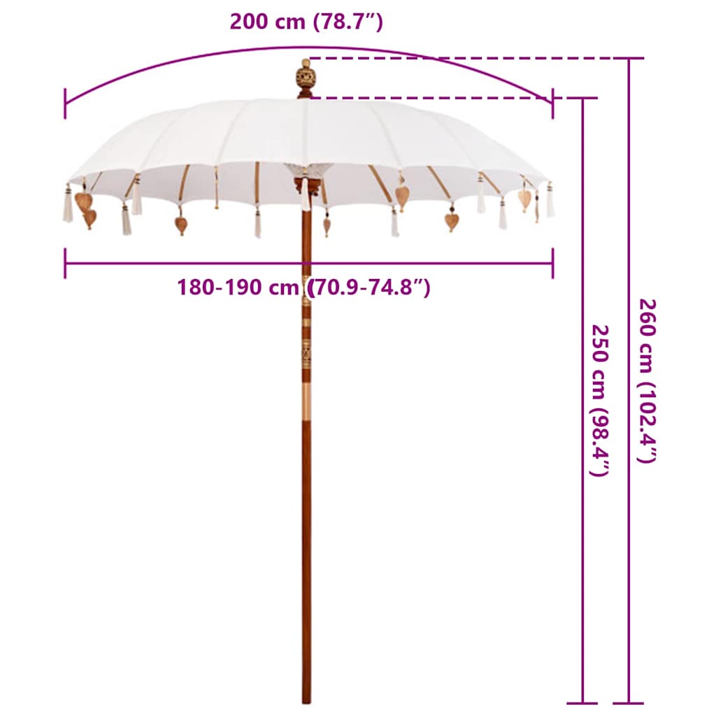 Balinese Parasol Cream (180-190) x 260 cm Cotton and solid wood