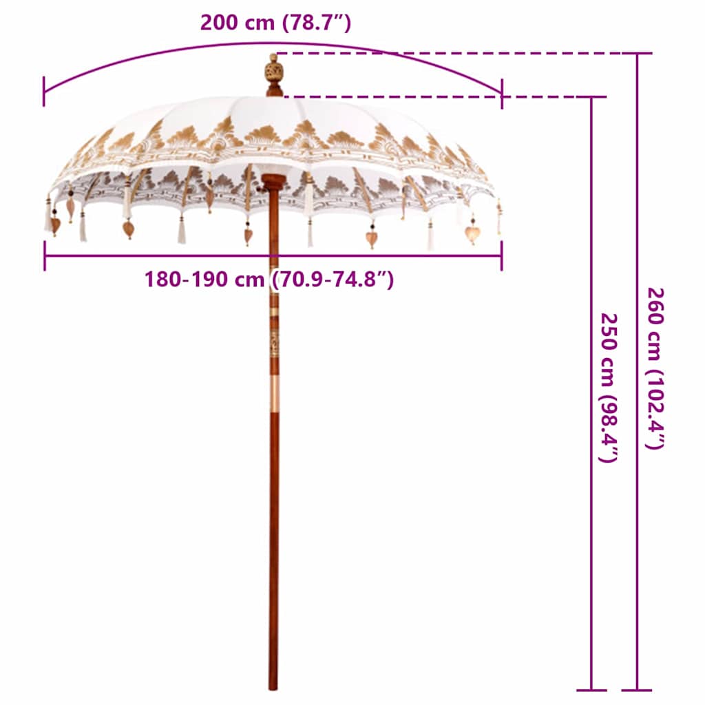 Balinese Parasol Cream 190 x 190 x 260 cm Cotton and Wood