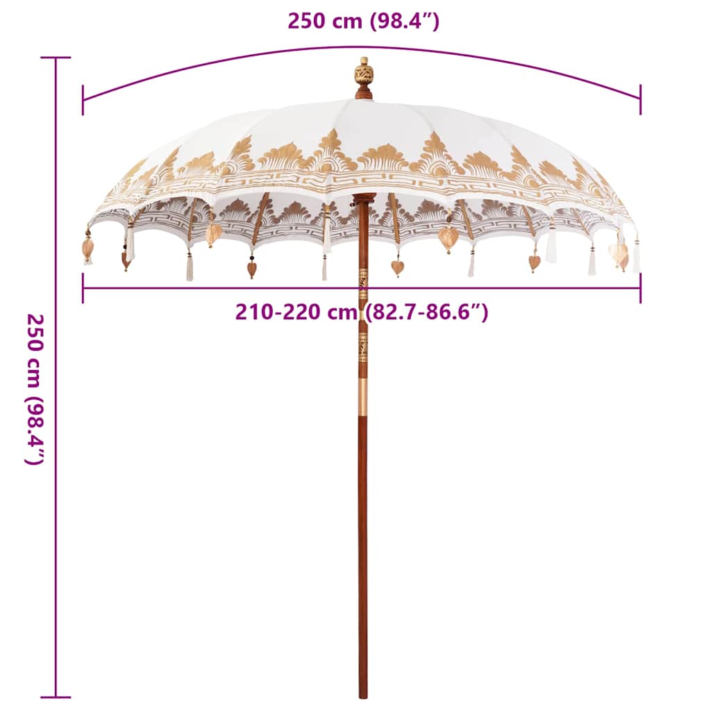 Balinese Parasol Cream 215 x 215 x 260 cm Cotton and Wood