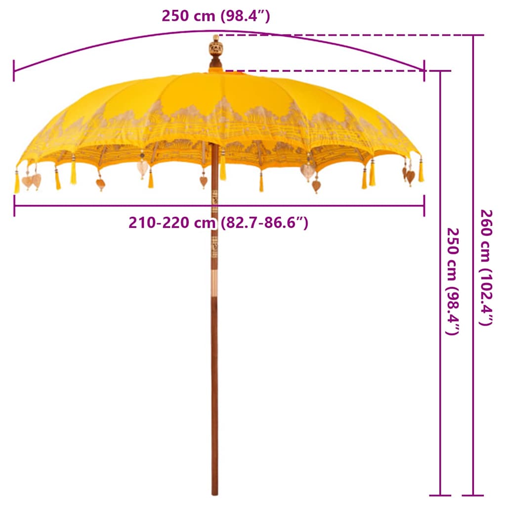 Balinese Parasol Yellow 215 x 215 x 260 cm Cotton and Wood