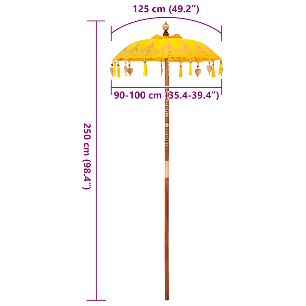 Balinese Parasol Yellow (90-100) x 260 cm Cotton and solid wood