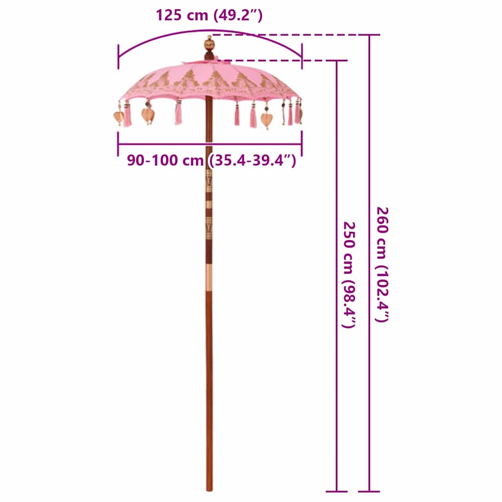 Balinese Parasol Pink 95 x 95 x 260 cm Cotton and Wood