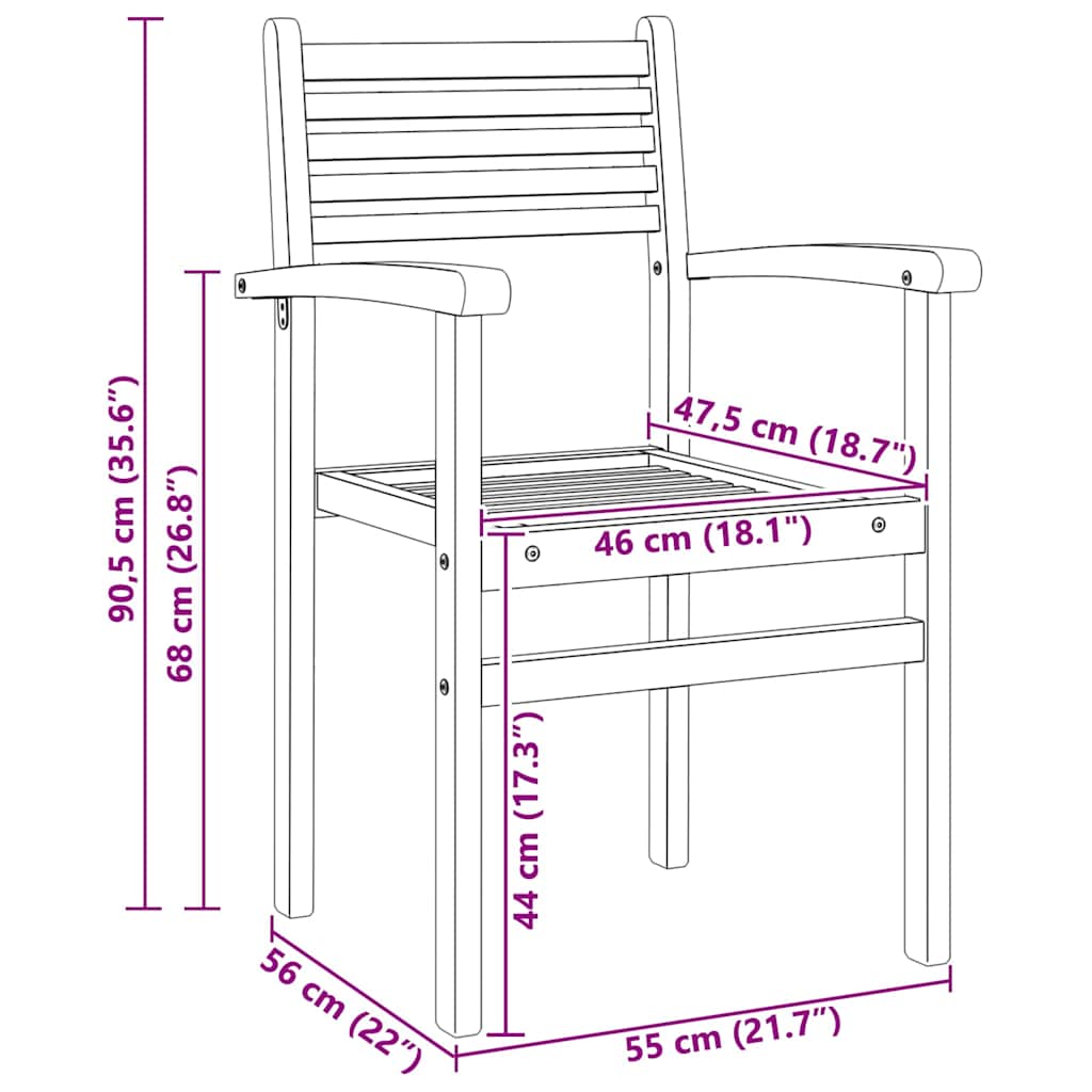 Garden Stacking Chairs 2 pcs Brown 55.5 x 55.5 x 90 cm