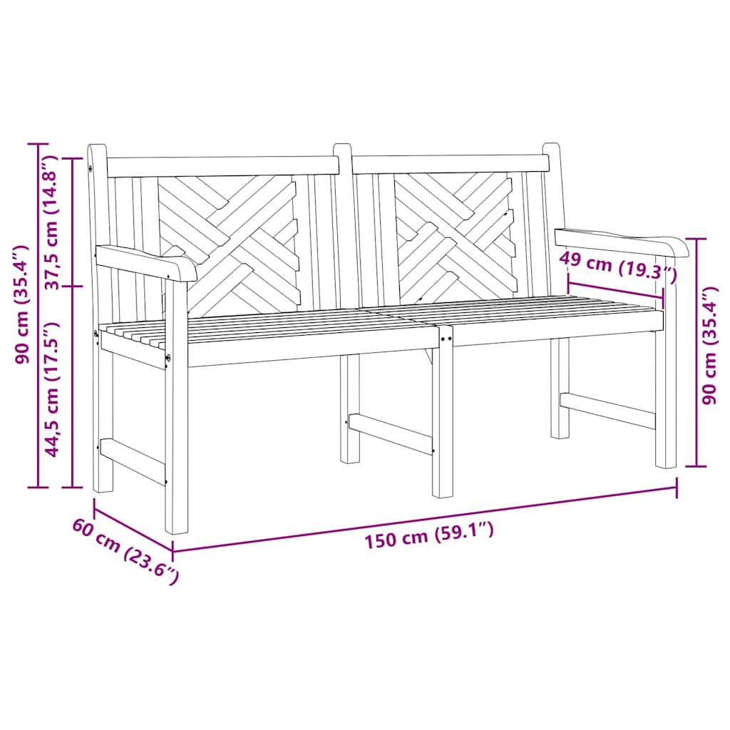 Garden Bench Brown 150 x 60 x 90 cm Solid teak wood