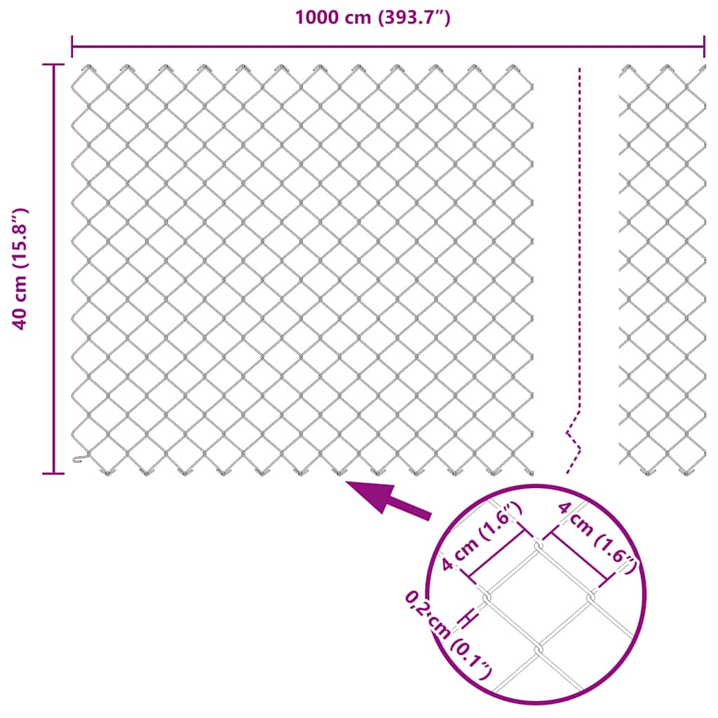 Chain Link Fence Silver 10 x 0.4 m Galvanised Steel