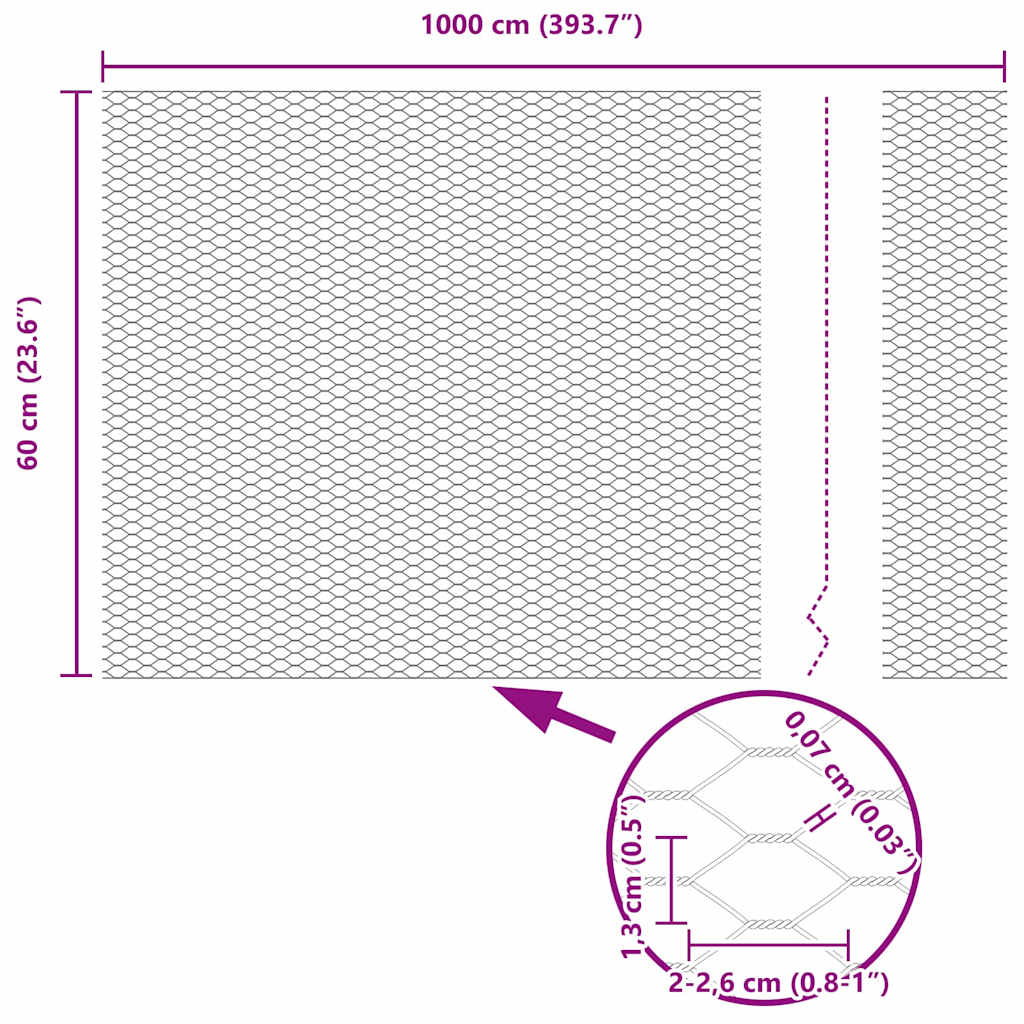 Hexagon Fence Grey 0.6 x 10 m Steel