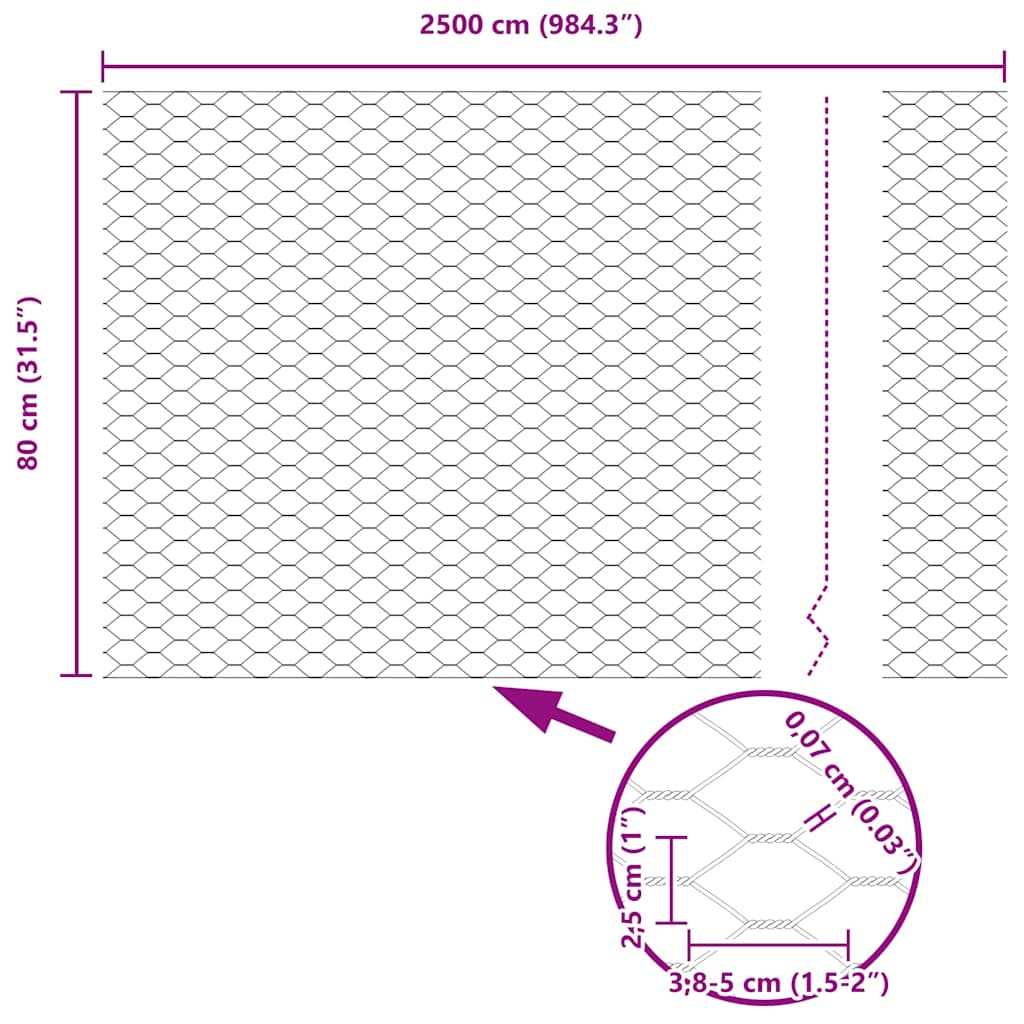 Hexagon Fence Grey 0.8 x 25 m Steel