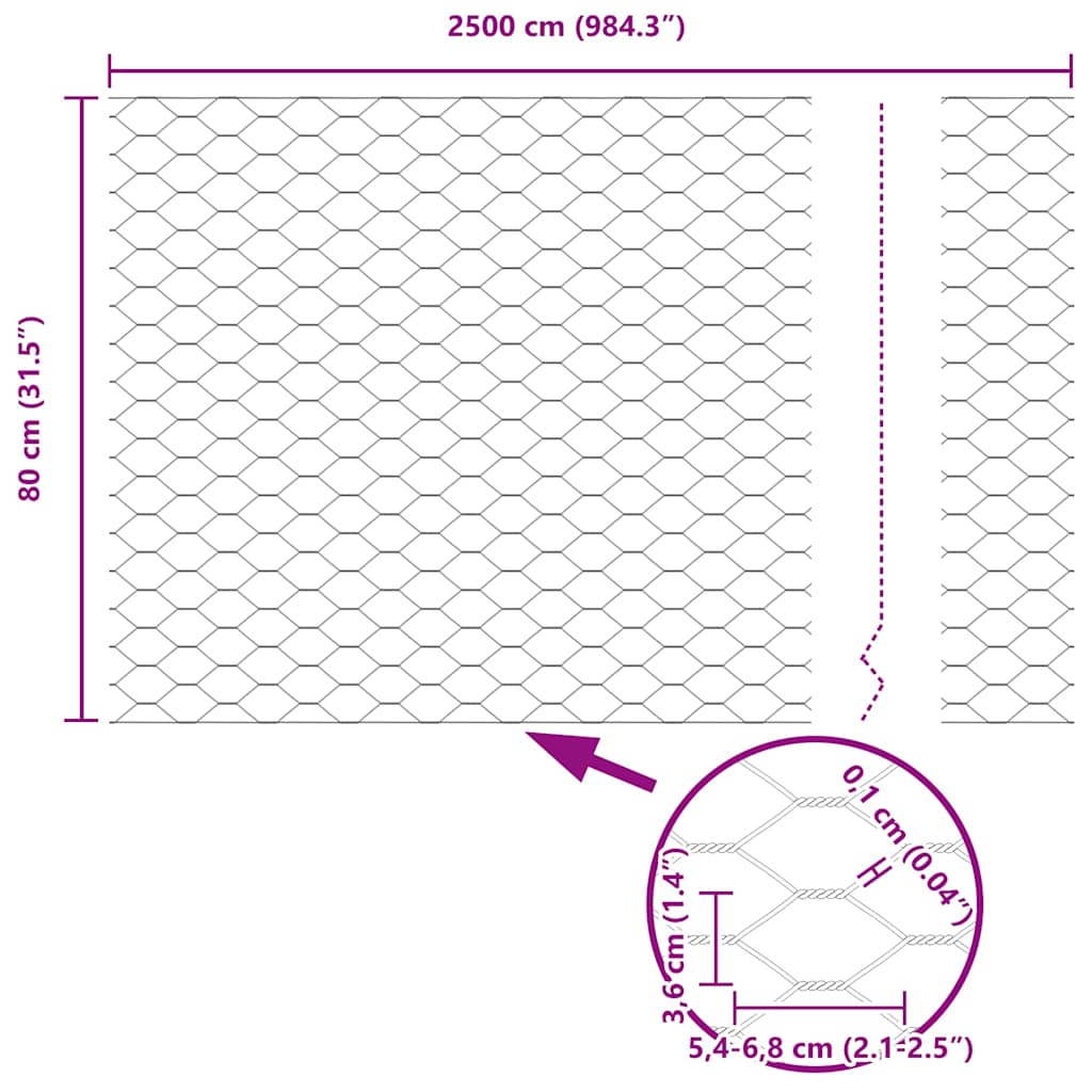 Hexagon Fence Grey 0.8 x 25 m Steel
