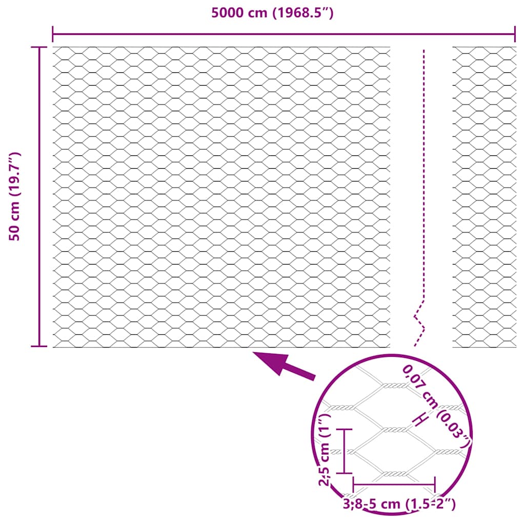 Hexagon Fence Grey 0.5 x 50 m Steel