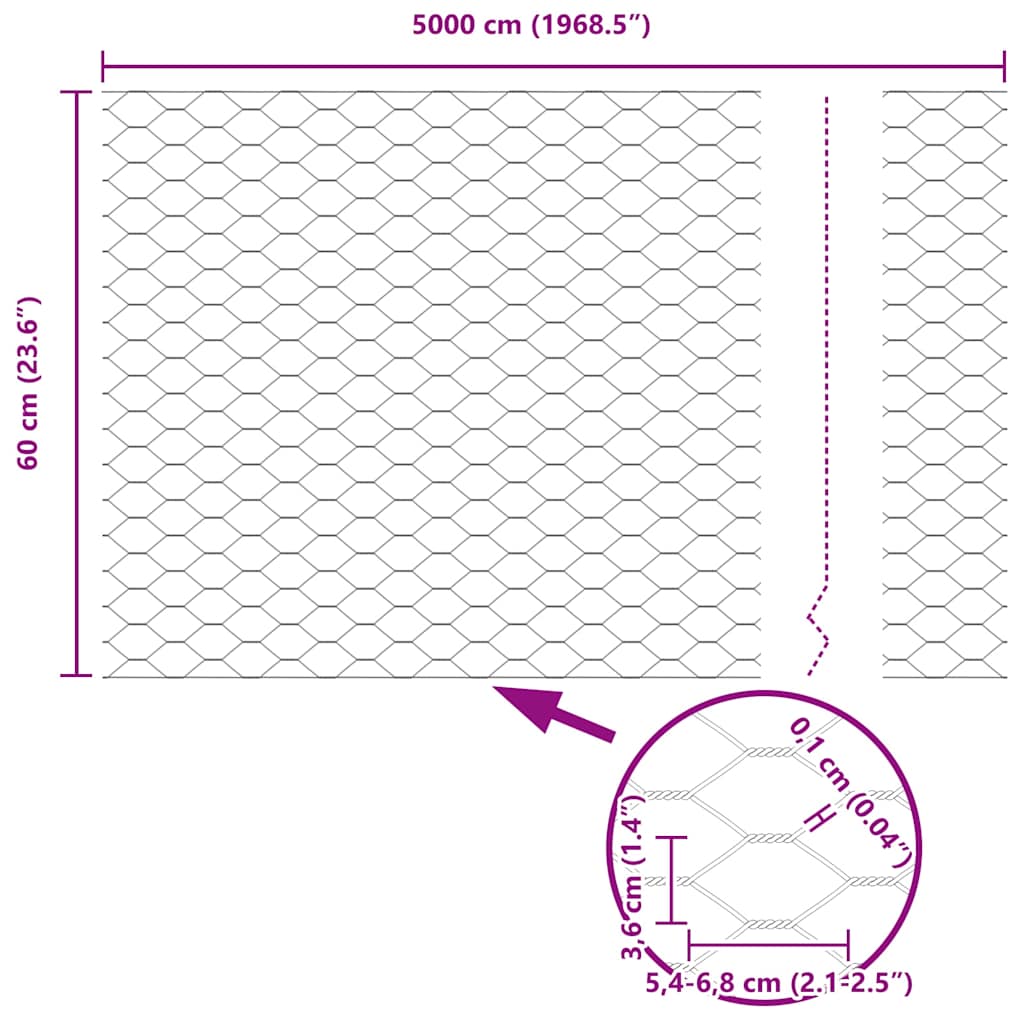Hexagon Fence Grey 0.6 x 50 m Steel